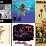 Montagem com capas dos álbuns do Nirvana, incluindo Bleach, Nevermind, In Utero, MTV Unplugged e outros lançamentos da discografia da banda.