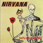 Capa do álbum Incesticide, do Nirvana, com arte surrealista de Kurt Cobain mostrando uma figura humana pálida com flores vermelhas e uma criatura insetoide ao lado.